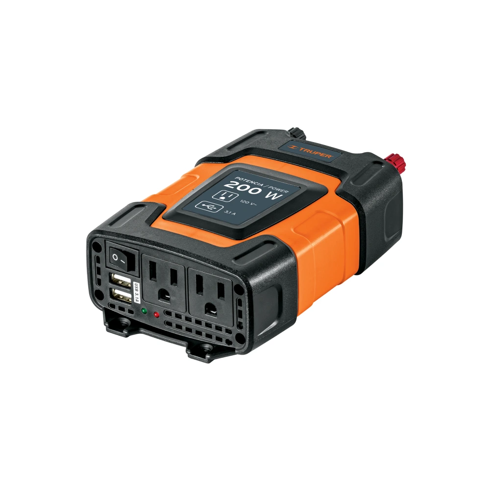 10448 INVERSOR DE CORRIENTE DE 200 W CON PUERTOS USB, TRUPER