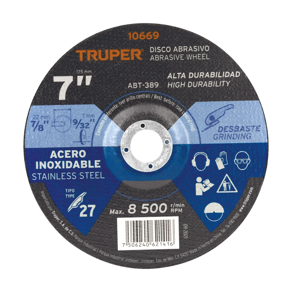 [ABT-389] 10669 DISCO TIPO 27 DE 7' X 7.2 MM DESBASTE DE ACERO INOXIDABLE
