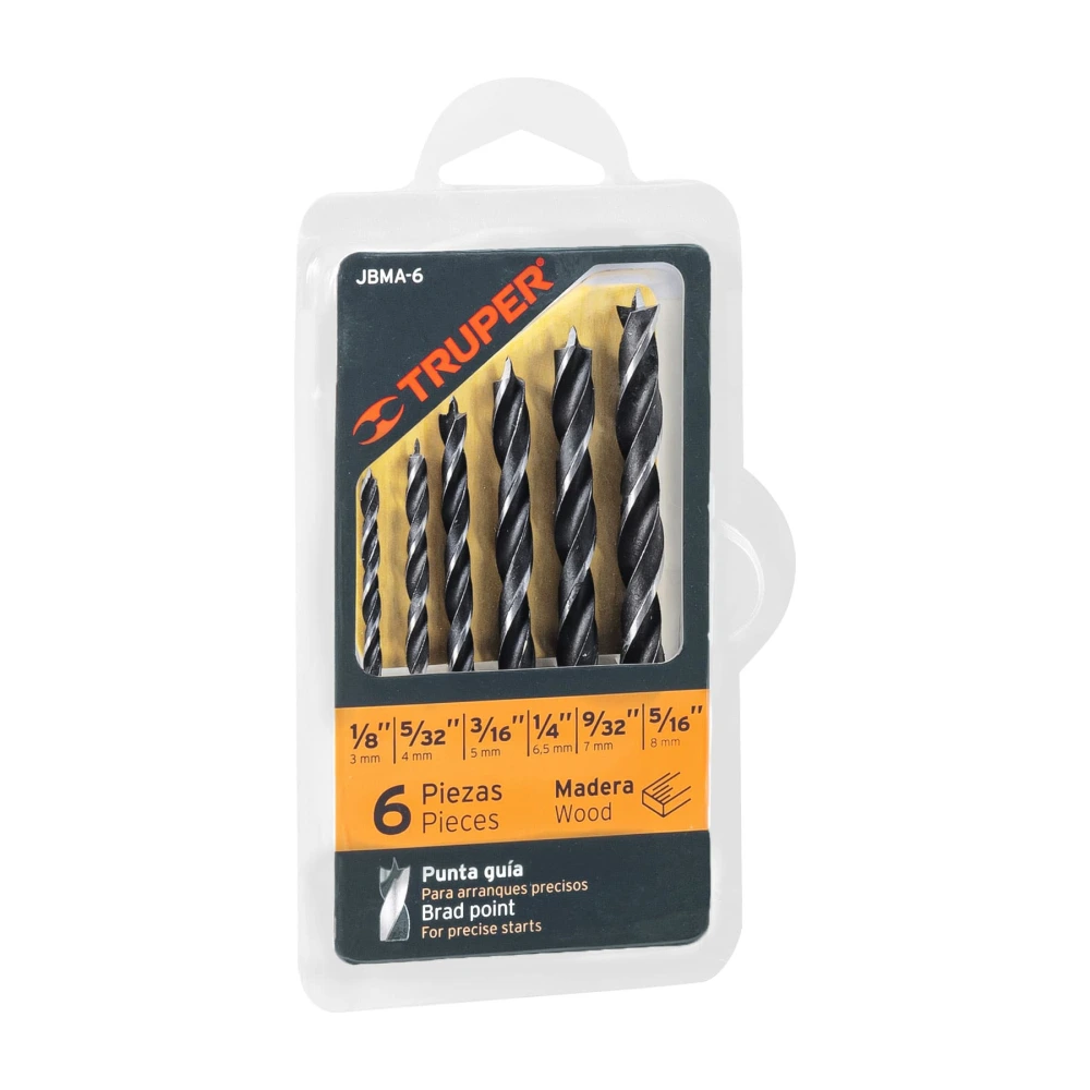 [JBMA-6] 11337 JUEGO DE 6 BROCAS CON PUNTA CENTRADORA PARA MADERA, TRUPER