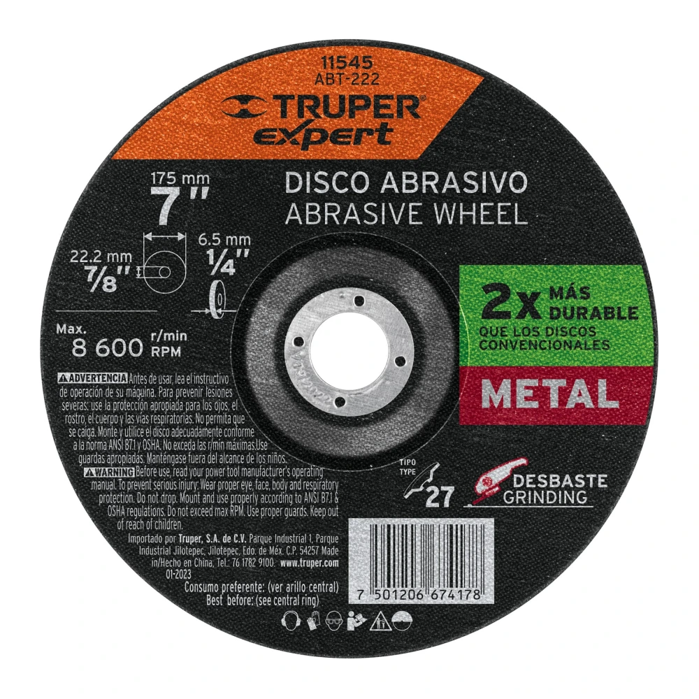 [ABT-222] 11545 DISCO TIPO 27 DE 7' X 6.4 MM DESBASTE DE METAL, EXPERT