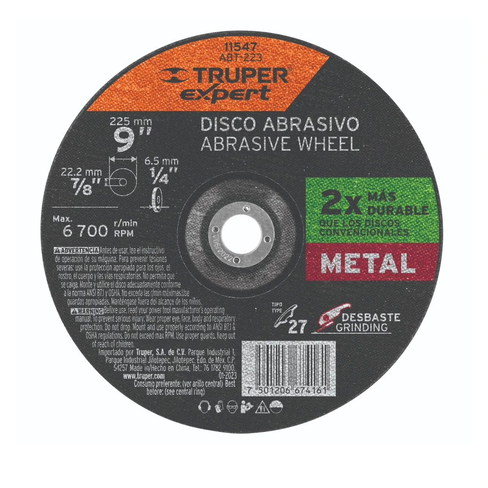 [ABT-223] 11547 DISCO TIPO 27 DE 9' X 6.4 MM DESBASTE DE METAL, EXPERT