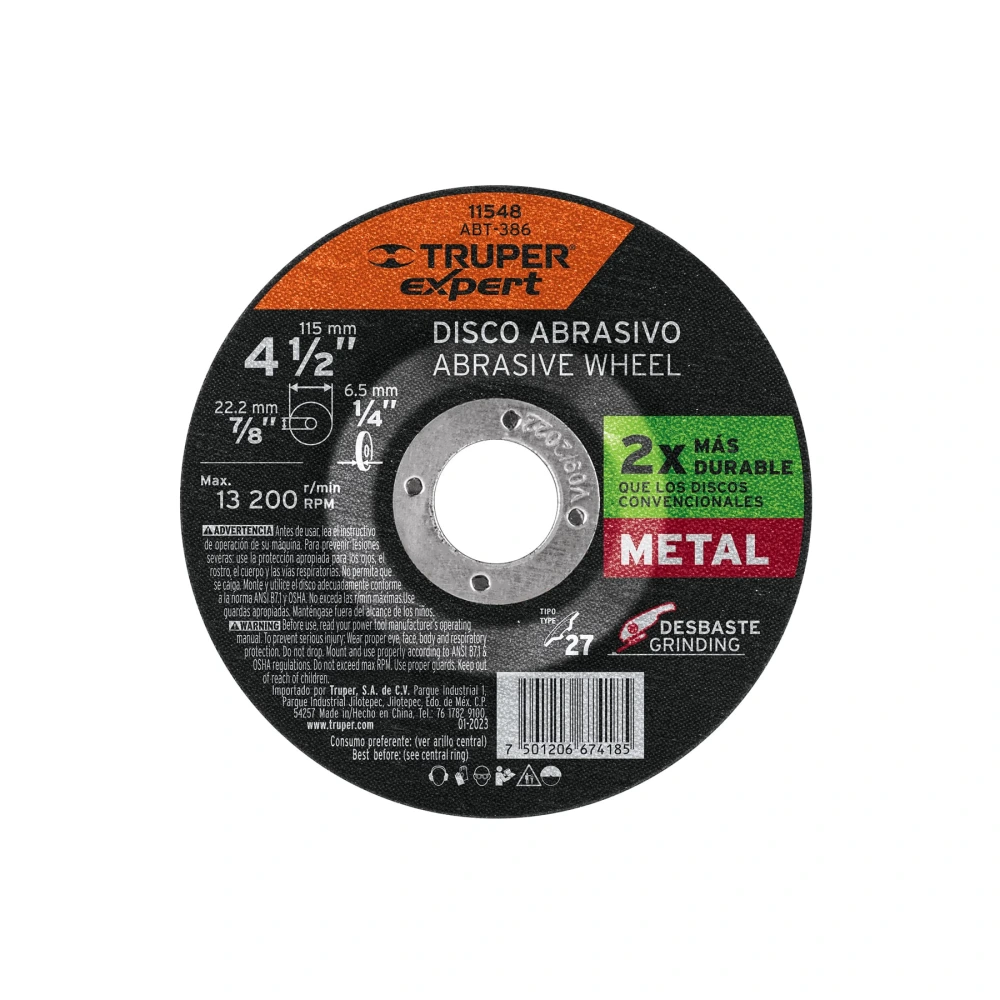 [ABT-386] 11548 DISCO TIPO 27 DE 4-1/2' X 6.4 MM DESBASTE DE METAL, EXPERT