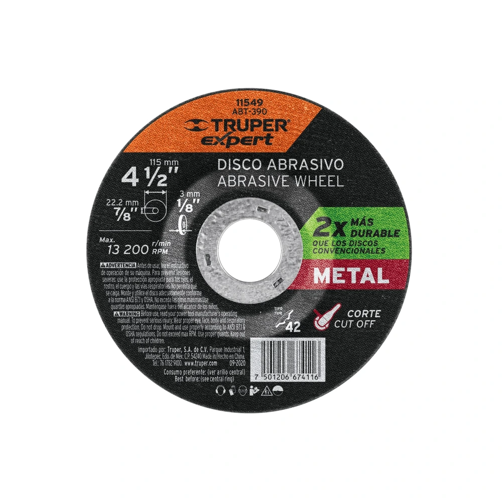 [ABT-390] 11549 DISCO TIPO 42 DE 4-1/2' X 3.2 MM CORTE METAL, TRUPER EXPERT