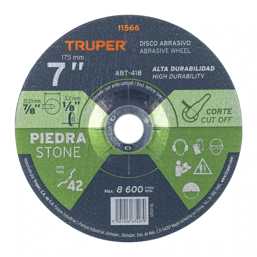 [ABT-418] 11566 DISCO TIPO 42 DE 7' X 3.2 MM PARA CORTE DE PIEDRA, TRUPER