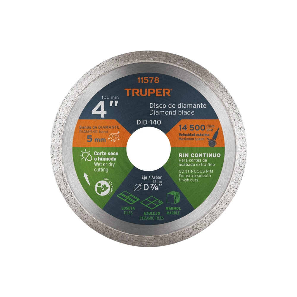 [DID-140] 11578 DISCO DE DIAMANTE DE 4' X 1.6 MM, RIN CONTINUO, TRUPER