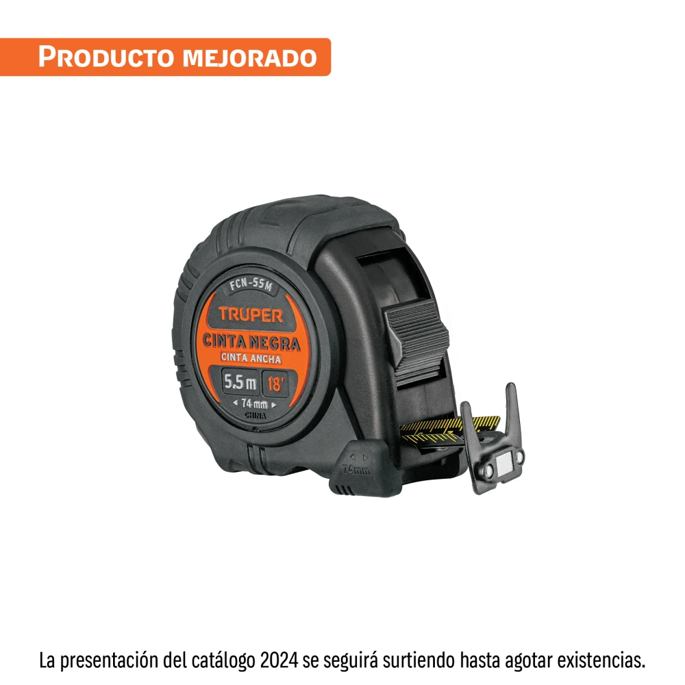 [FCN-55M] 11745 FLEXÓMETRO CONTRA IMPACTOS 5.5 M, CINTA NEGRA 25 MM, TRUPER