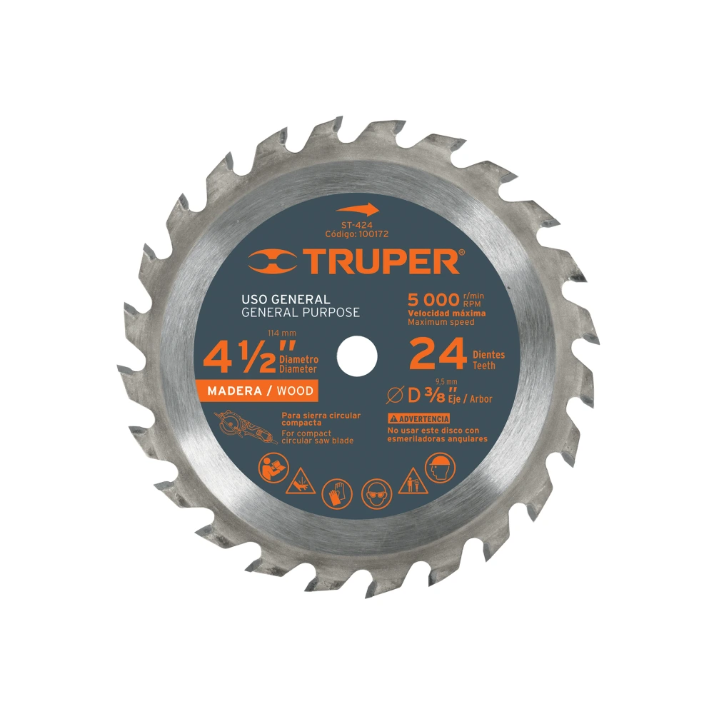 100172 DISCO SIERRA 4-1/2' PARA MADERA, 24 DIENTES CENTRO 3/8'