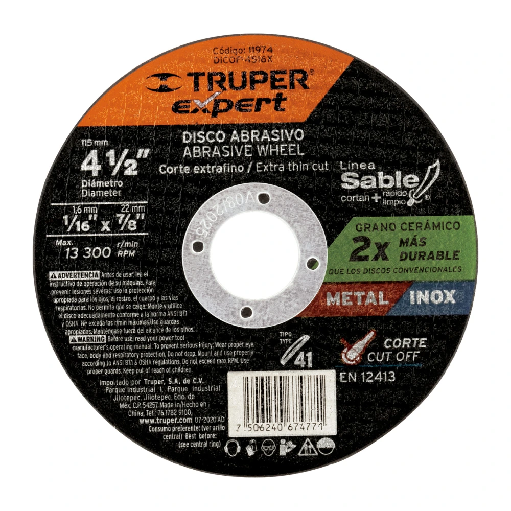 [DICOF-4516X] 11974 DISCO ABRASIVO DE CORTE PRECISO METAL 4-1/2' X 1.6 MM EXPERT