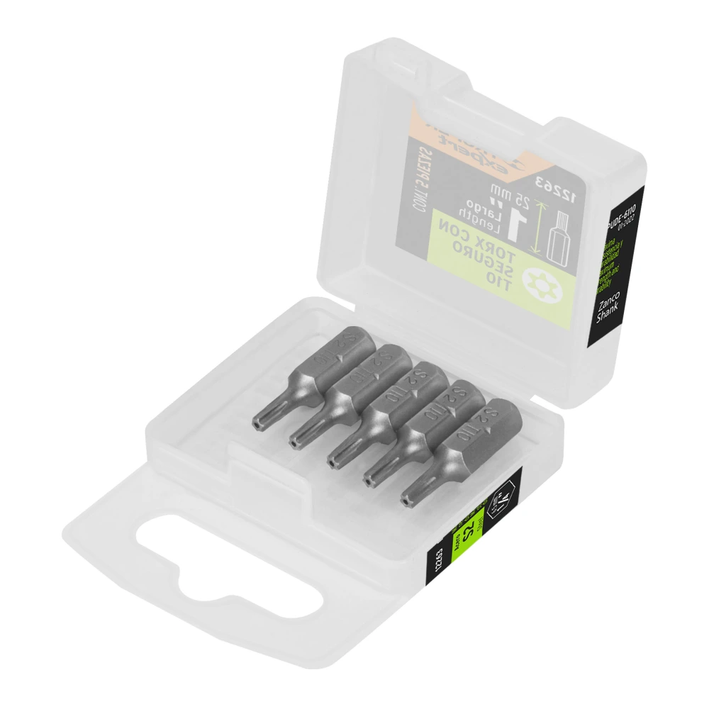 [PUDE-6110] 12263 ESTUCHE CON 5 PUNTAS TORX T10 CON SEGURO LARGO 1', EXPERT