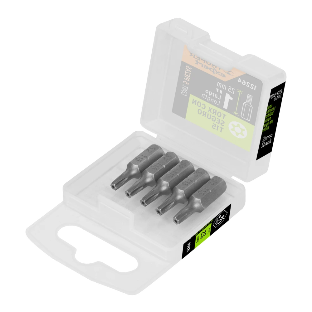 [PUDE-6115] 12264 ESTUCHE CON 5 PUNTAS TORX T15 CON SEGURO LARGO 1', EXPERT