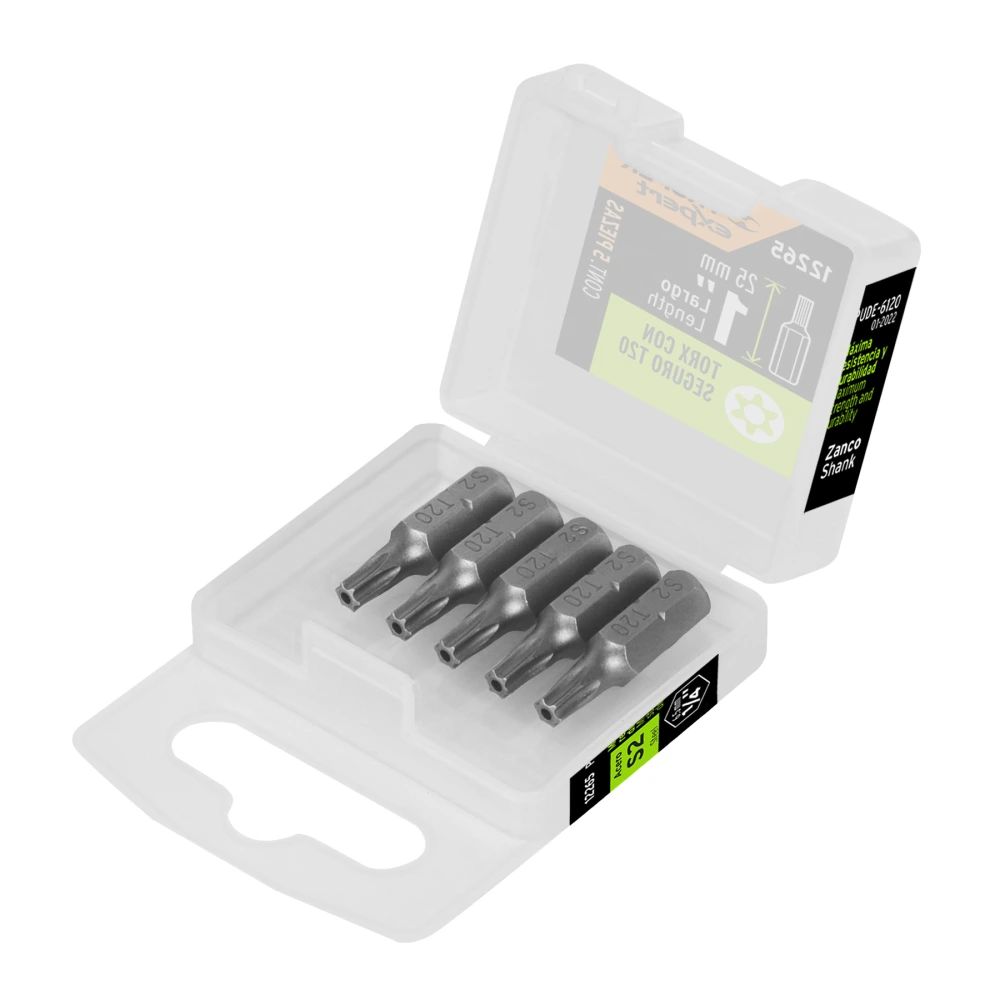 [PUDE-6120] 12265 ESTUCHE CON 5 PUNTAS TORX T20 CON SEGURO LARGO 1', EXPERT