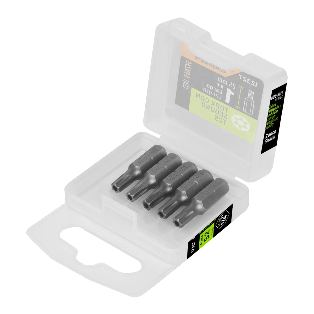 [PUDE-6125] 12327 ESTUCHE CON 5 PUNTAS TORX T25 CON SEGURO LARGO 1', EXPERT
