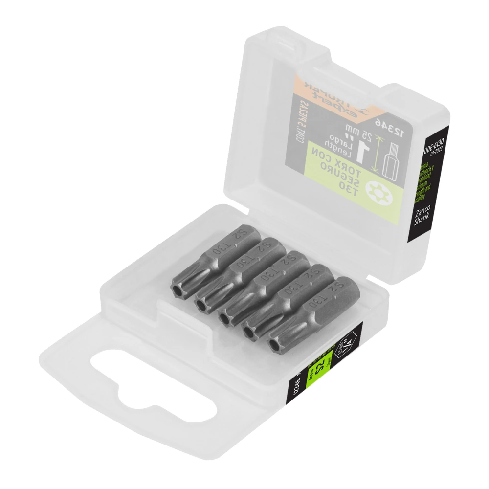 [PUDE-6130] 12346 ESTUCHE CON 5 PUNTAS TORX T30 CON SEGURO LARGO 1', EXPERT