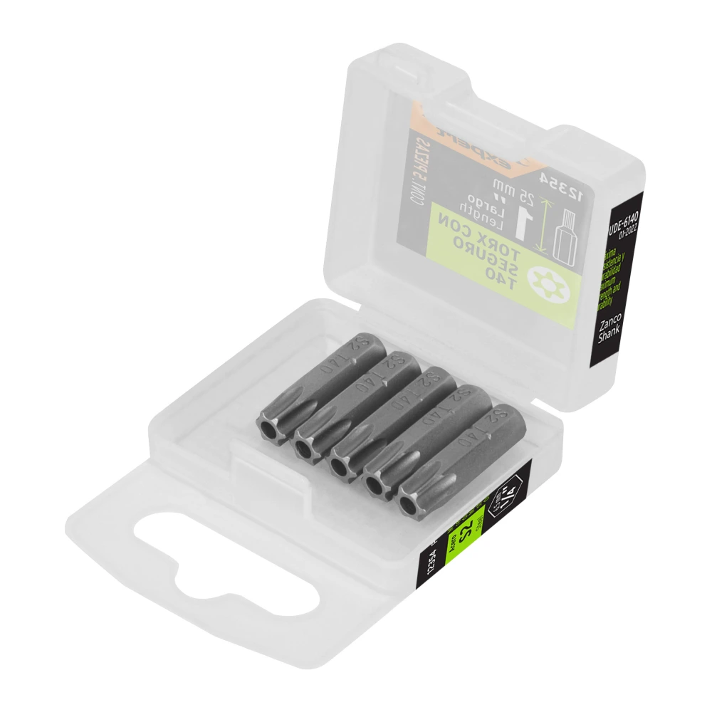 [PUDE-6140] 12354 ESTUCHE CON 5 PUNTAS TORX T40 CON SEGURO LARGO 1', EXPERT