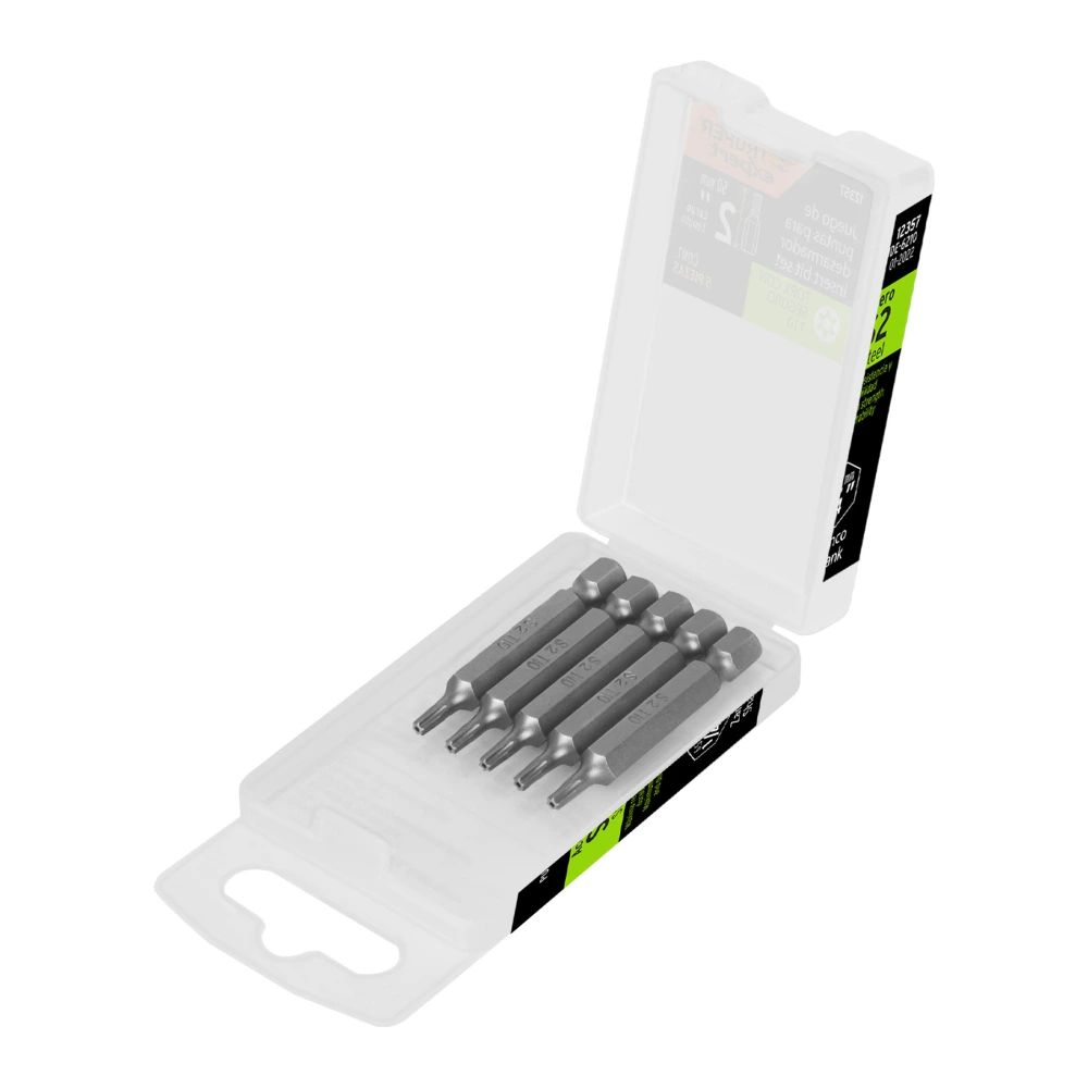 [PUDE-6210] 12357 ESTUCHE CON 5 PUNTAS TORX T10 CON SEGURO LARGO 2', EXPERT