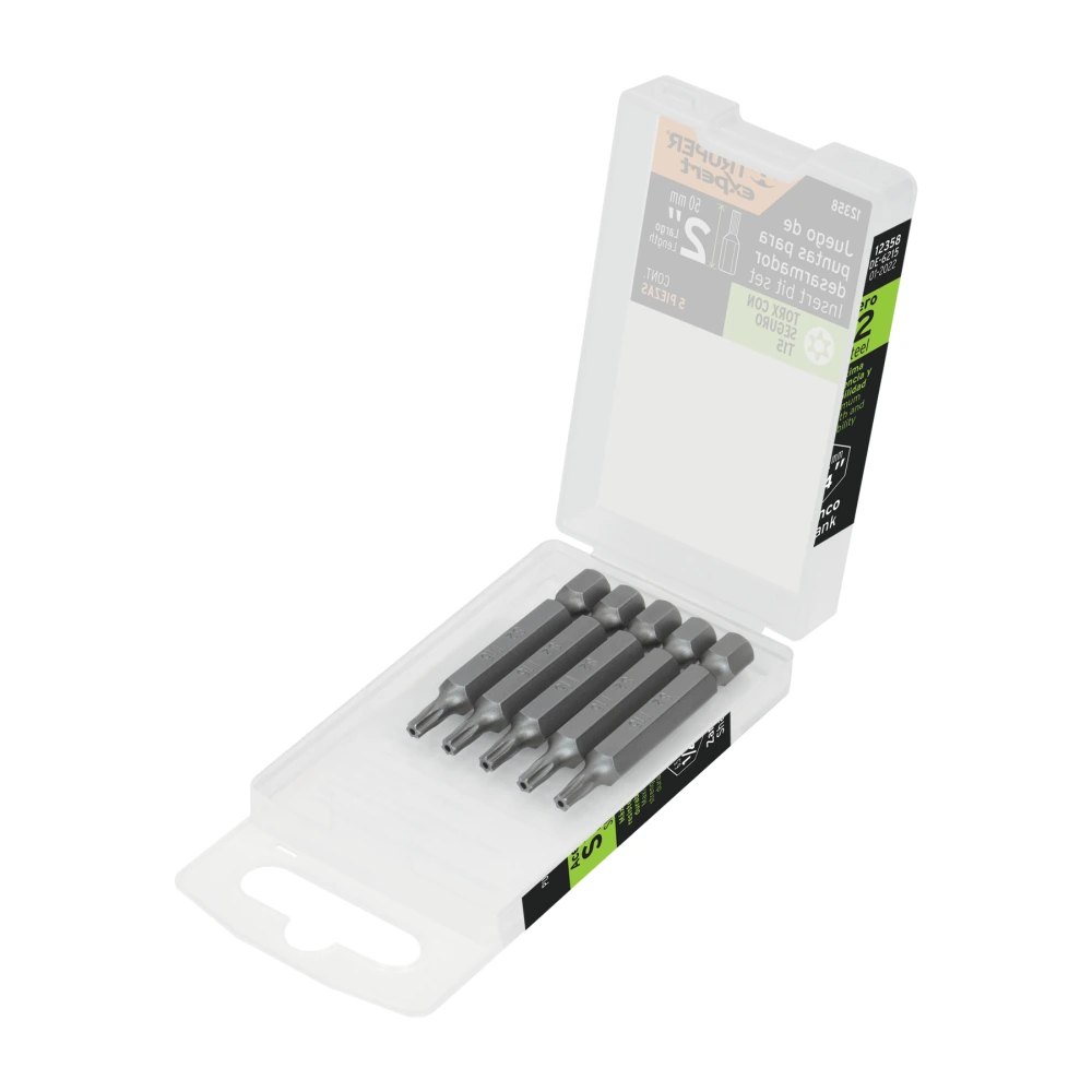 [PUDE-6215] 12358 ESTUCHE CON 5 PUNTAS TORX T15 CON SEGURO LARGO 2', EXPERT