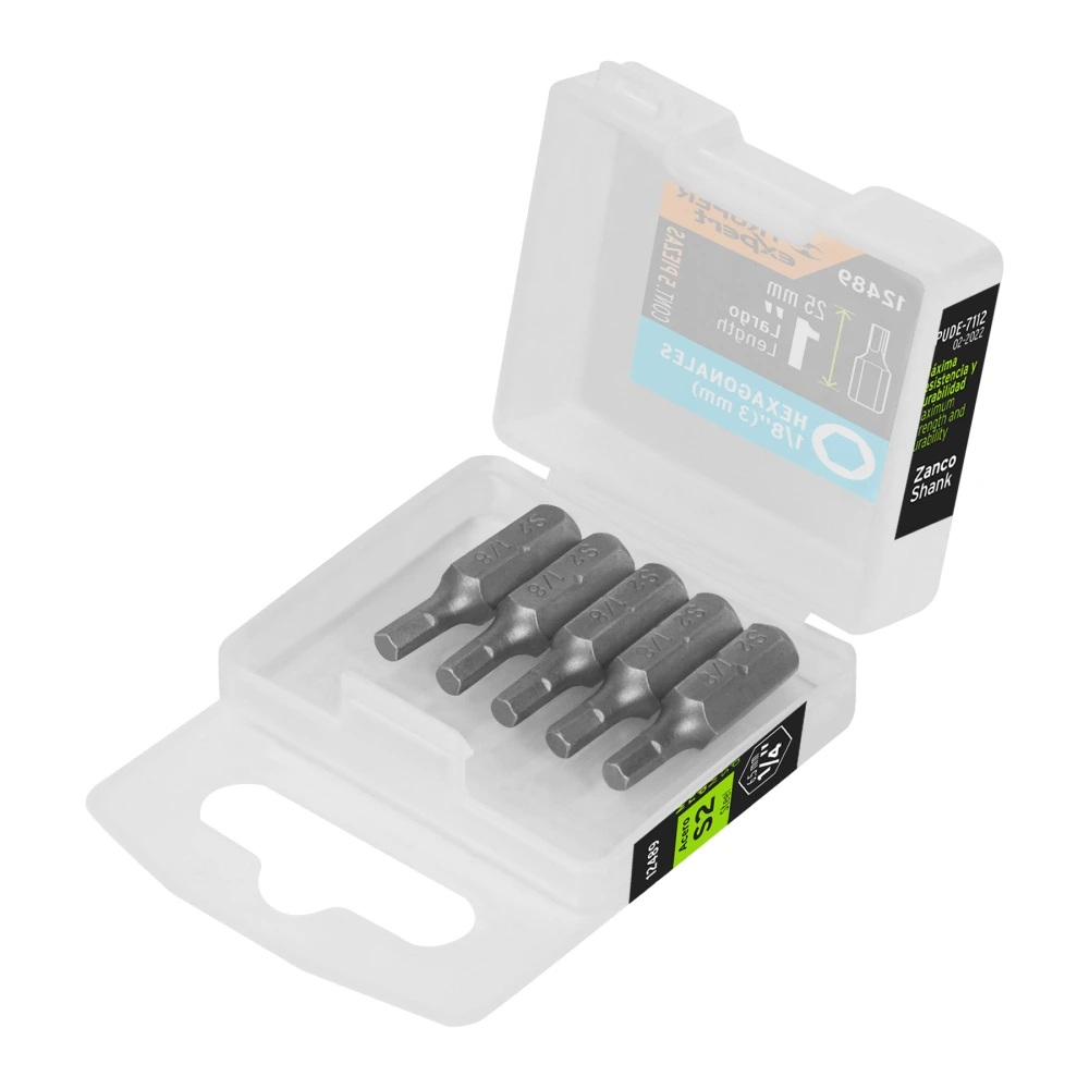 [PUDE-7112] 12489 ESTUCHE CON 5 PUNTAS HEXAGONALES DE 1/8MM LARGO 1', EXPERT