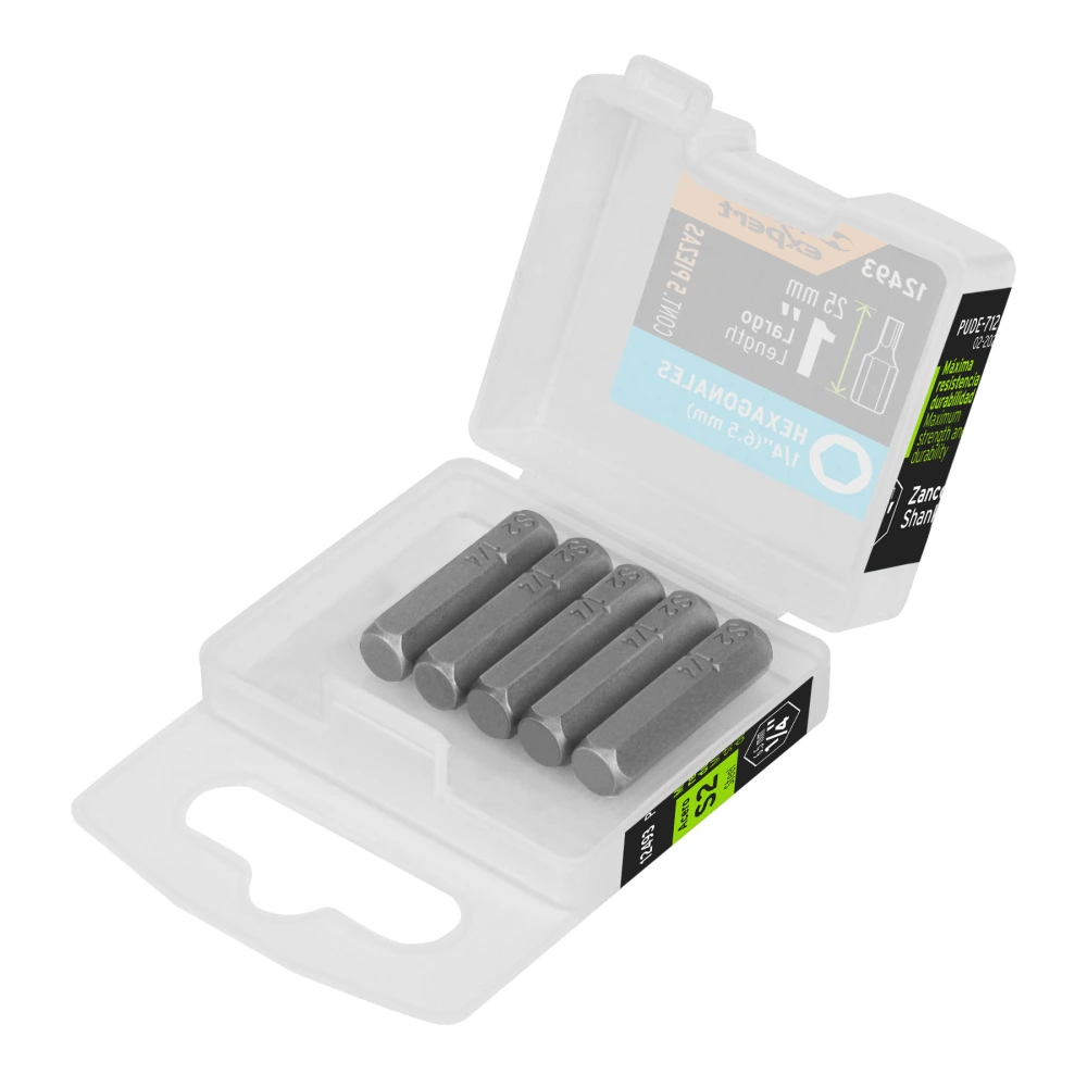 [PUDE-7125] 12493 ESTUCHE CON 5 PUNTAS HEXAGONALES DE 1/4MM LARGO 1', EXPERT