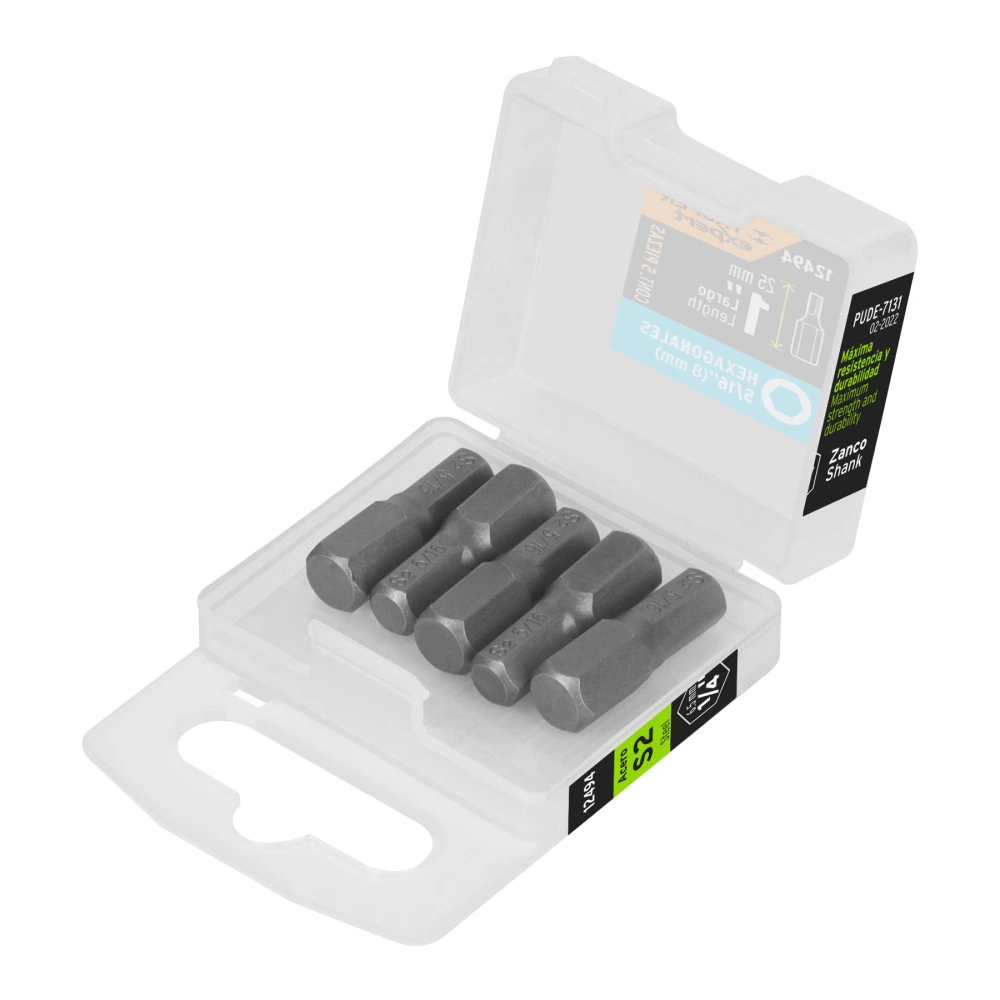 [PUDE-7131] 12494 ESTUCHE CON 5 PUNTAS HEXAGONALES DE 5/16MM LARGO 1', EXPERT