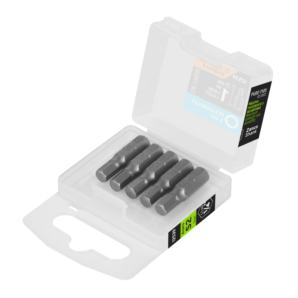 [PUDE-7105] 12539 ESTUCHE CON 5 PUNTAS HEXAGONALES DE 5 MM LARGO 1', EXPERT