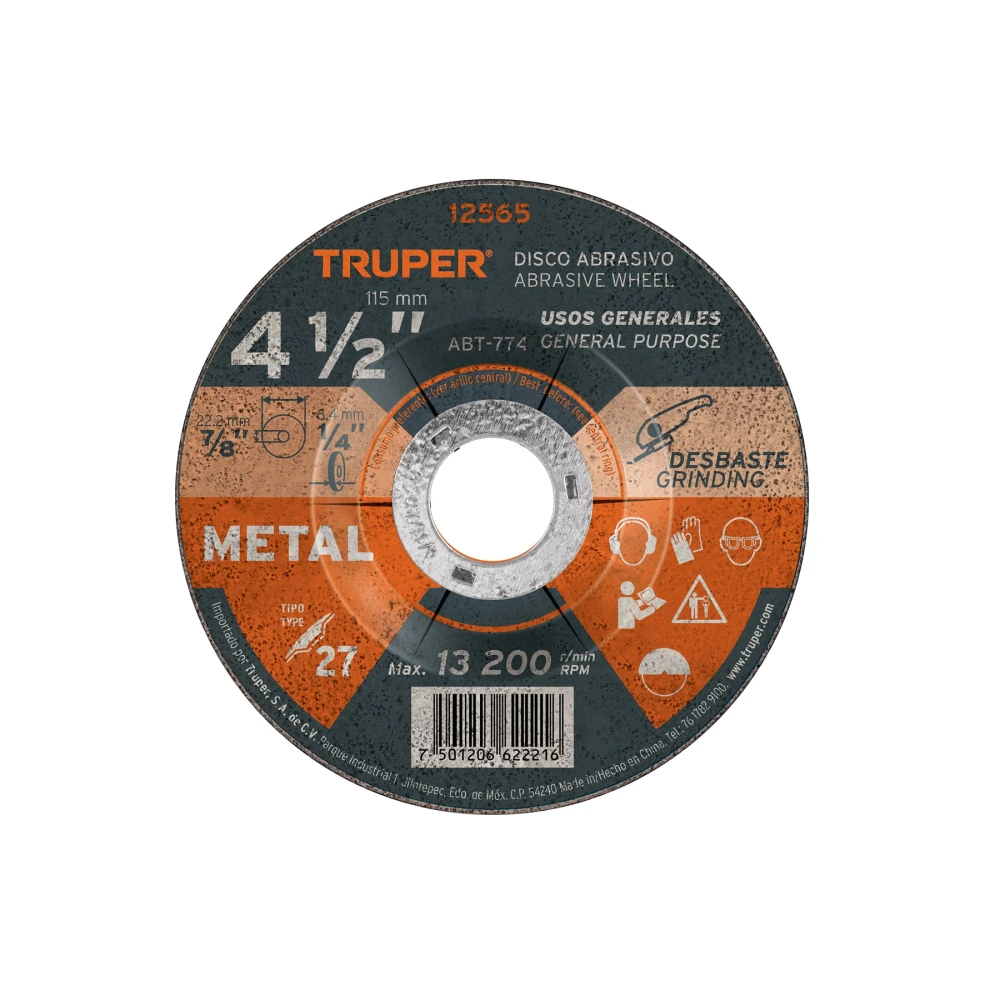 [ABT-774] 12565 DISCO TIPO 27 DE 4-1/2' X 6.4 MM PARA DESBASTE DE METAL