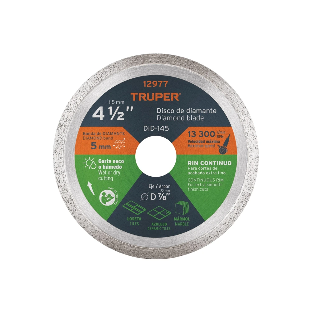[DID-145] 12977 DISCO DE DIAMANTE DE 4-1/2' X 1.6 MM, RIN CONTINUO, TRUPER