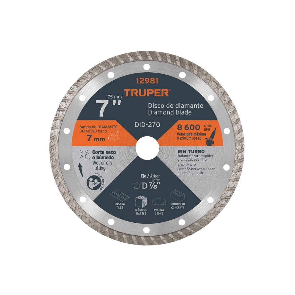 [DID-270] 12981 DISCO DE DIAMANTE DE 7' X 2.8 MM, RIN TURBO, TRUPER
