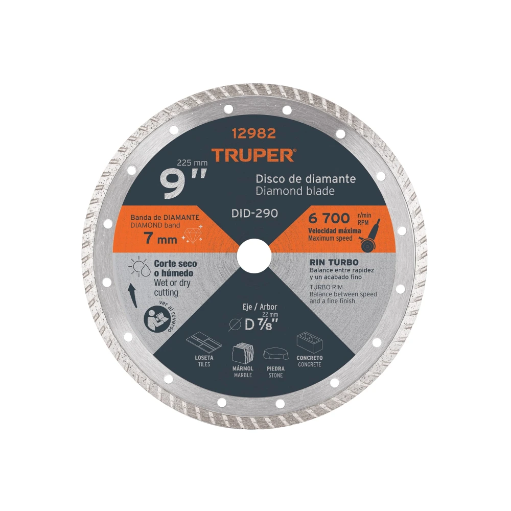 [DID-290] 12982 DISCO DE DIAMANTE DE 9' X 3 MM, RIN TURBO, TRUPER
