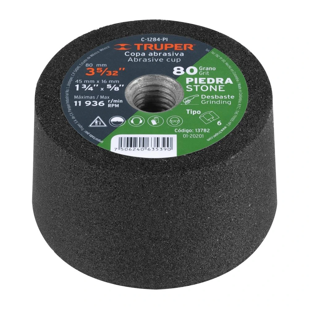 [C-1284-PI] 13782 COPA DESBASTE DE PIEDRA 3-5/32' GRANO 80, EJE 5/8-11, TRUPER