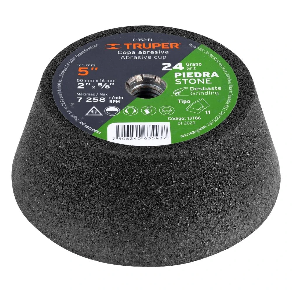 [C-352-PI] 13786 COPA DESBASTE DE PIEDRA 5' GRANO 24, EJE 5/8-11, TRUPER