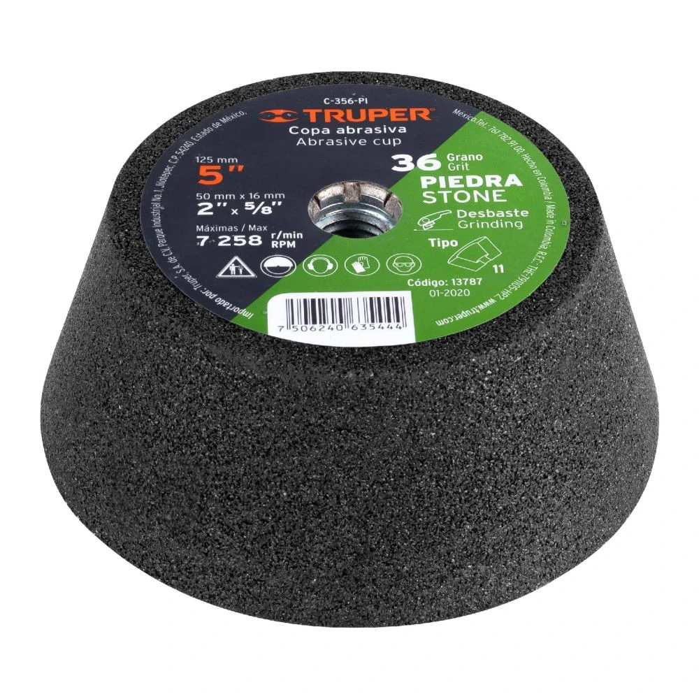 [C-356-PI] 13787 COPA DESBASTE DE PIEDRA 5' GRANO 36, EJE 5/8-11, TRUPER