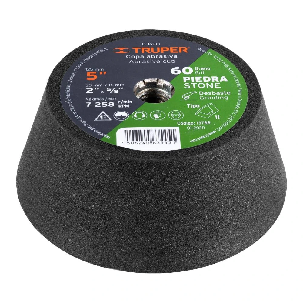 [C-361-PI] 13788 COPA DESBASTE DE PIEDRA 5' GRANO 60, EJE 5/8-11, TRUPER
