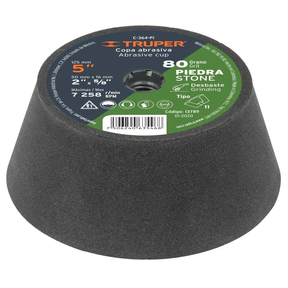 [C-364-PI] 13789 COPA DESBASTE DE PIEDRA 5' GRANO 80, EJE 5/8-11, TRUPER