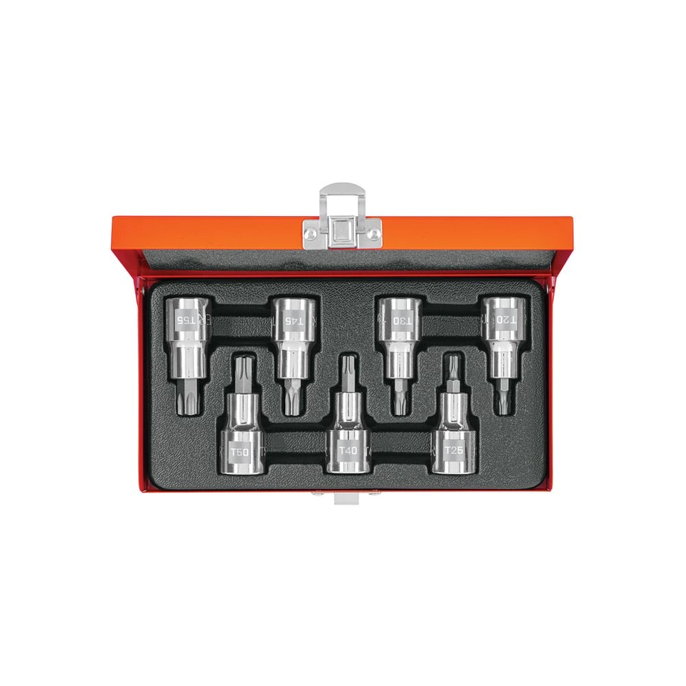 [JPT-1/2X7] 13928 JUEGO DE 7 DADOS CUADRO 1/2' PUNTA TORX, ESTUCHE METÁLICO