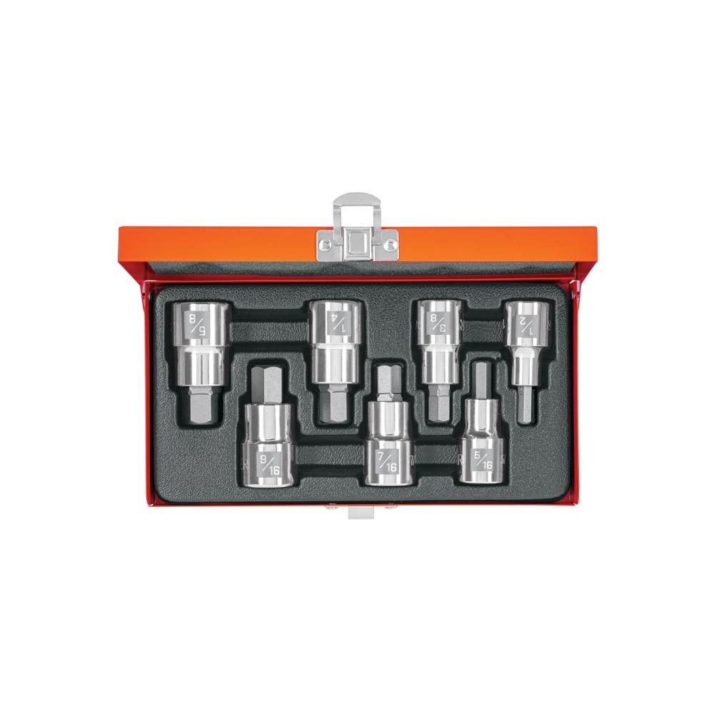 [JPH-1/2X7PH] 13929 JUEGO DE 7 DADOS CUADRO 1/2' PUNTA HEX STD, ESTUCHE METÁLICO