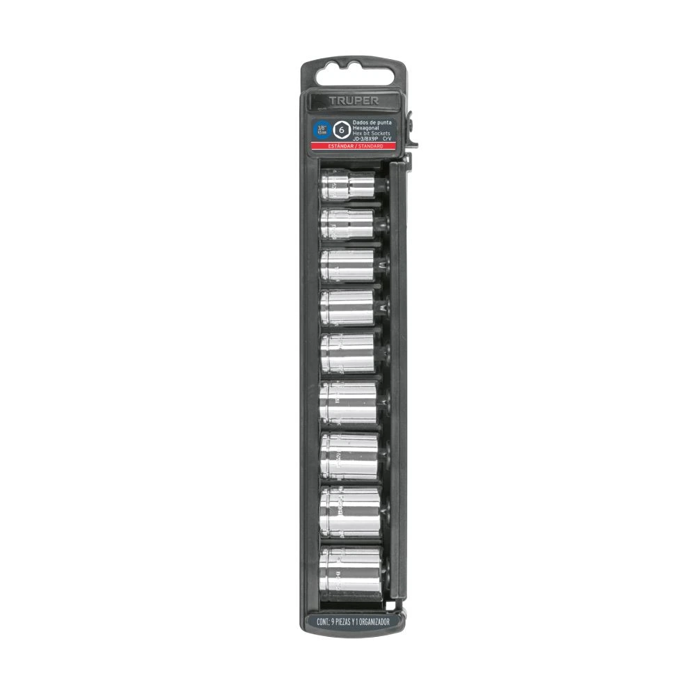 [JD-3/8X9P] 13950 JUEGO DE 9 DADOS CUADRO 3/8' STD, TRUPER