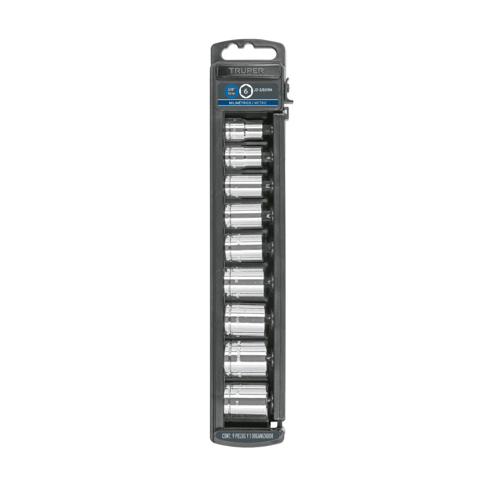 [JD-3/8X9M] 13952 JUEGO DE 9 DADOS CUADRO 3/8' MM, TRUPER