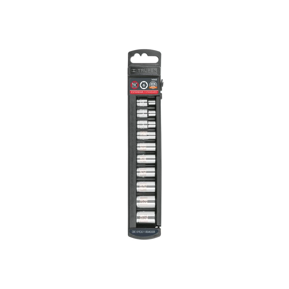 [JD-1/4X10P] 14165 JUEGO DE 10 DADOS CUADRO 1/4' STD, TRUPER