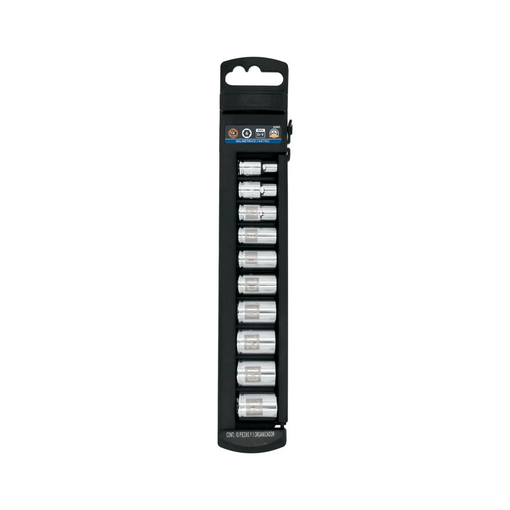 [JD-1/4X10M] 14166 JUEGO DE 10 DADOS CUADRO 1/4' MM, TRUPER