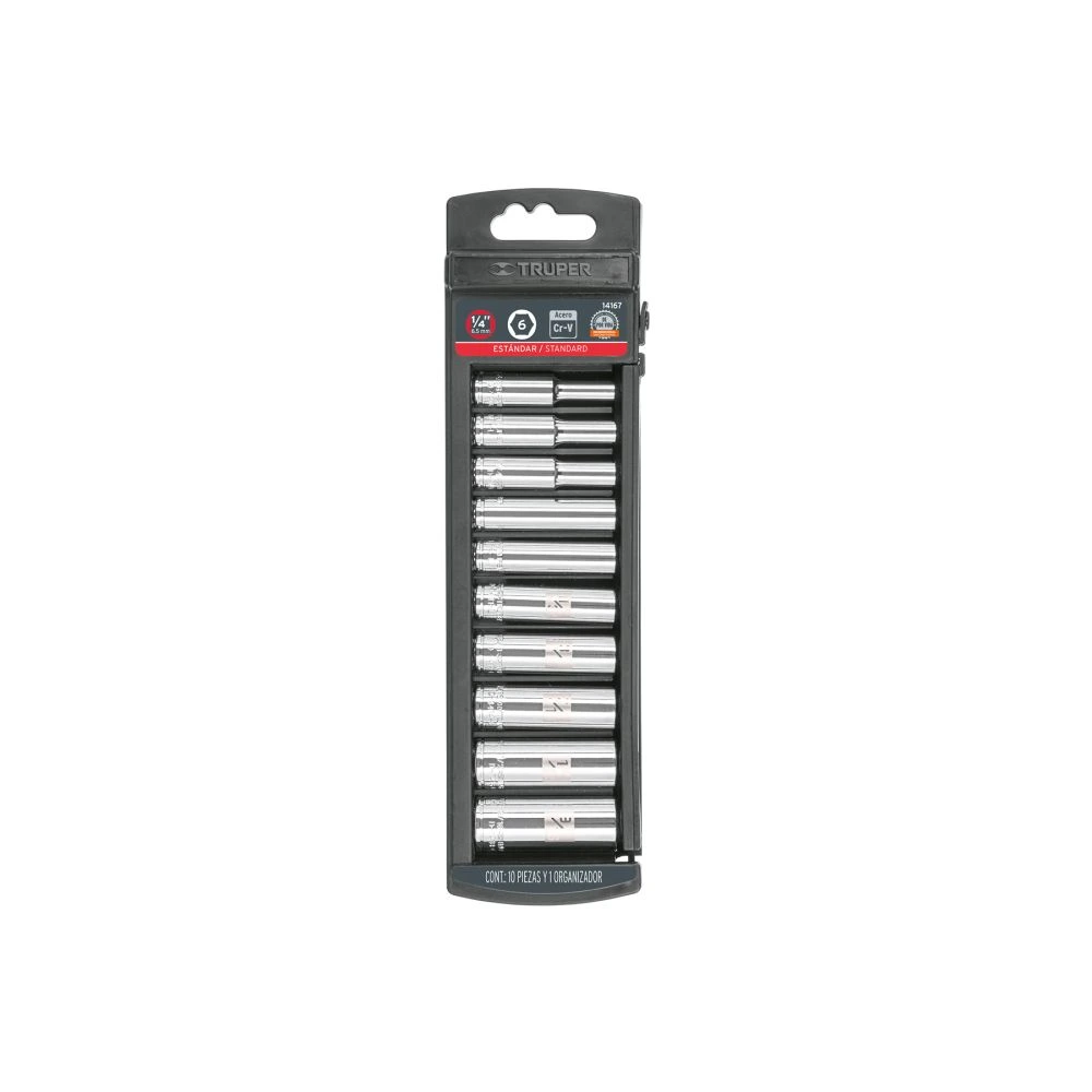 [JD-1/4X10LP] 14167 JUEGO DE 10 DADOS LARGOS CUADRO 1/4' STD, TRUPER