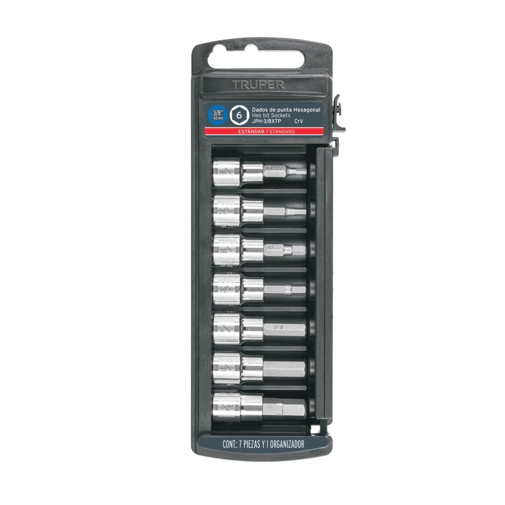 [JPH-3/8X7P] 14169 JUEGO DE 7 DADOS PUNTA HEXAGONAL STD, CUADRO 3/8', TRUPER