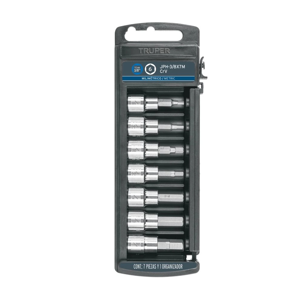 [JPH-3/8X7M] 14170 JUEGO DE 7 DADOS CUADRO 3/8' PUNTA HEXAGONAL MM, TRUPER