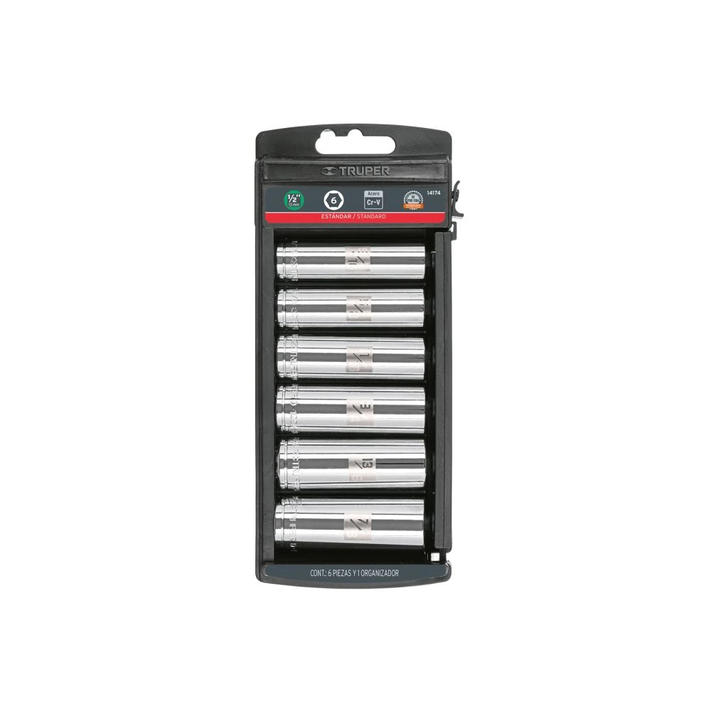 [JD-1/2X6LP] 14174 JUEGO 6 DADOS LARGOS CUADRO 1/2' STD, TRUPER