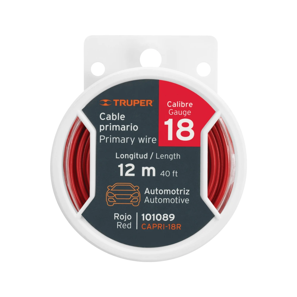 101089 CARRETE CON 12 M DE CABLE PRIMARIO ROJO CALIBRE 18, TRUPER