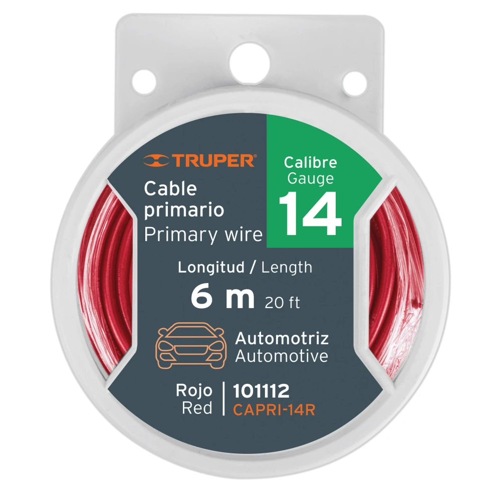 101112 CARRETE CON 6 M DE CABLE PRIMARIO ROJO CALIBRE 14, TRUPER