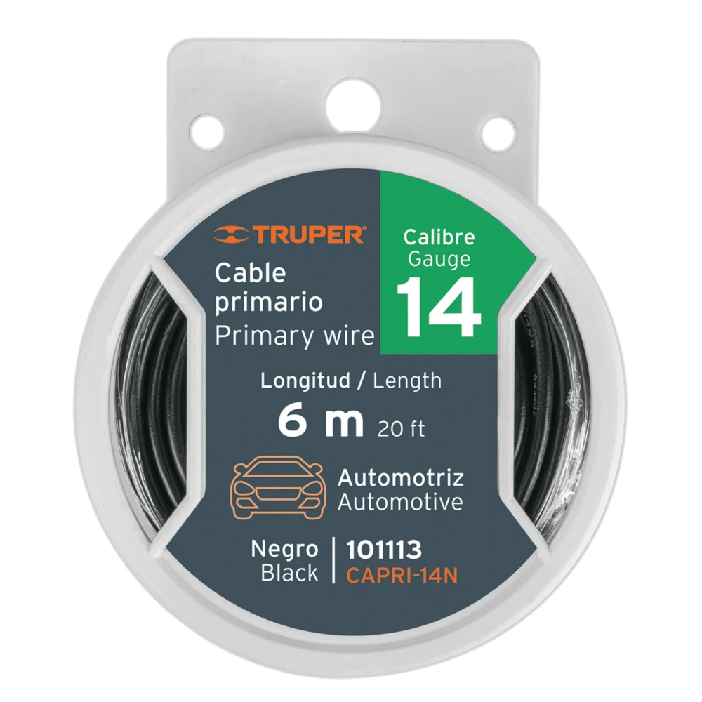 [CAPRI-14N] 101113 CARRETE CON 6 M DE CABLE PRIMARIO NEGRO CALIBRE 14, TRUPER
