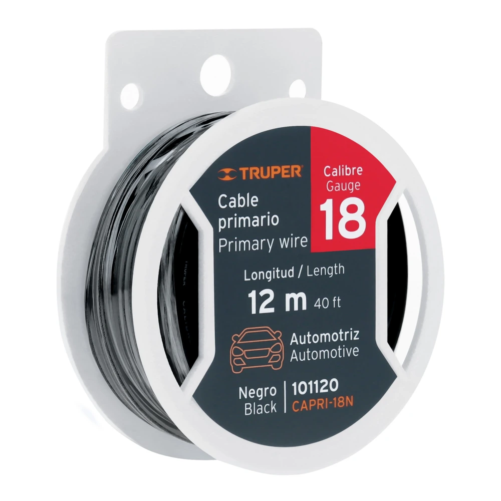 101120 CARRETE CON 12 M DE CABLE PRIMARIO NEGRO CALIBRE 18, TRUPER
