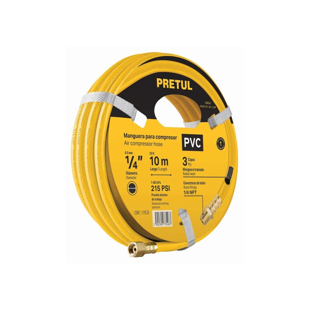 20663 MANGUERA PARA COMPRESOR, DE PVC, 10M X 1/4', PRETUL