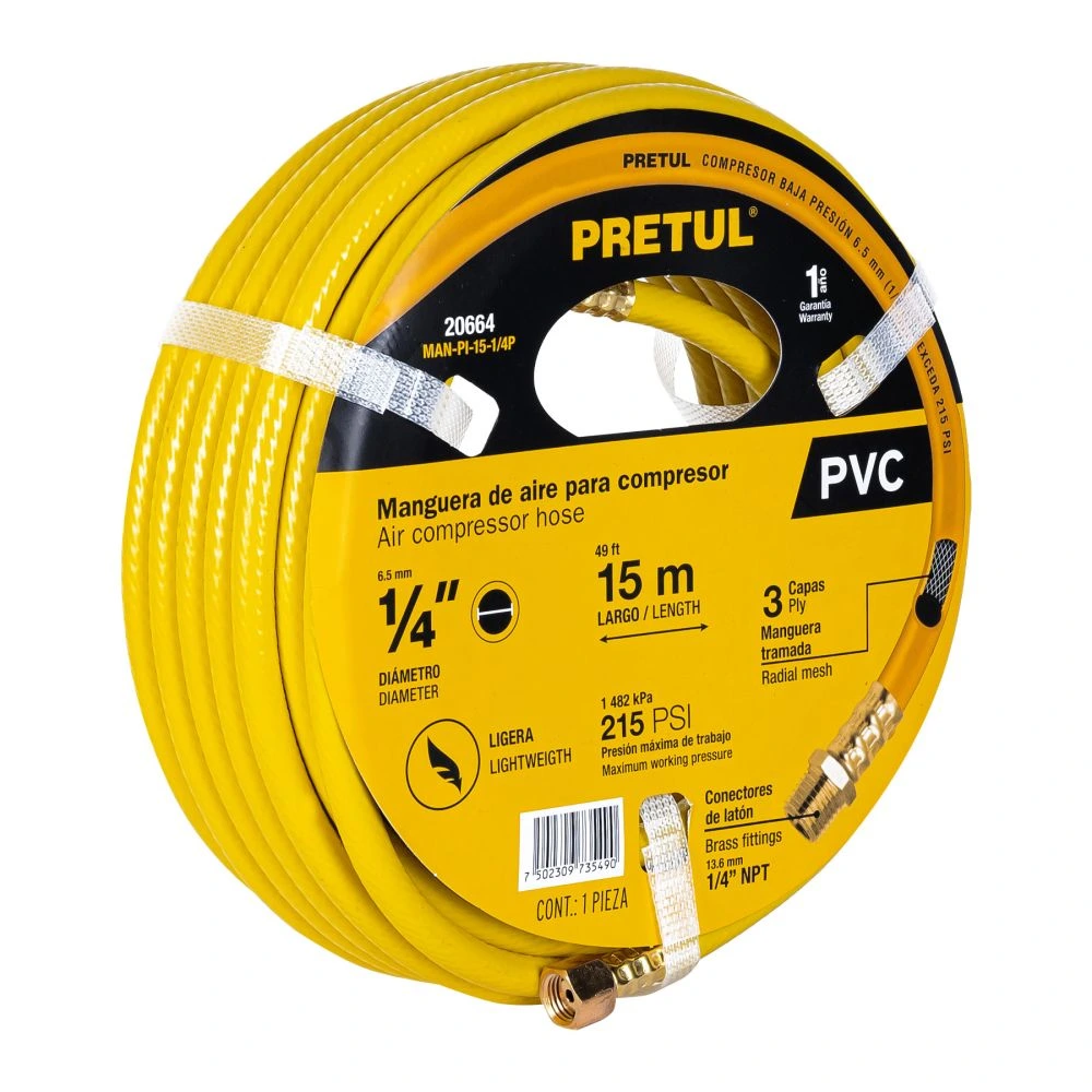 20664 MANGUERA PARA COMPRESOR, DE PVC, 15M X 1/4', PRETUL