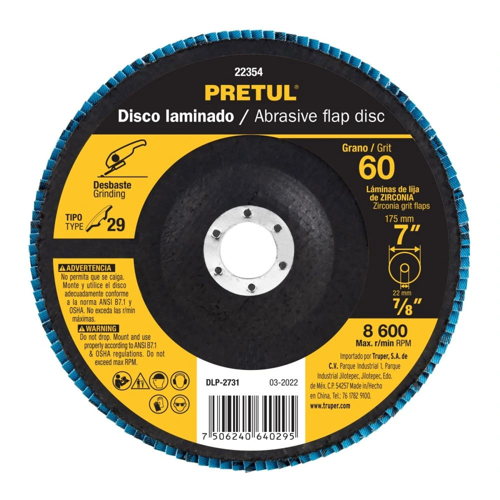 22354 DISCO LAMINADO 7', GRANO 60 CENTRO 7/8', FIBRA, PRETUL